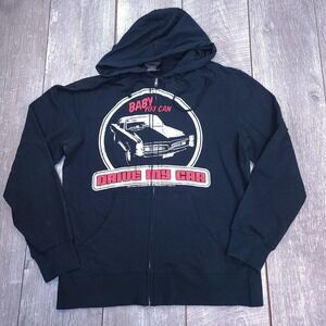 Beetles Mens Baby You Can Drive My Car Hoodie Size Large Black Full Zip Jacket